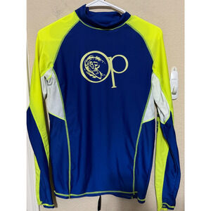 OP Ocean Pacific Surf Shirt Long Sleeve Rashguard Swim Mens L royal blue Beach
